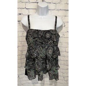 Paisley Print Layered Fabric Tankini Swimsuit Bathingsuit Top Size Medium M